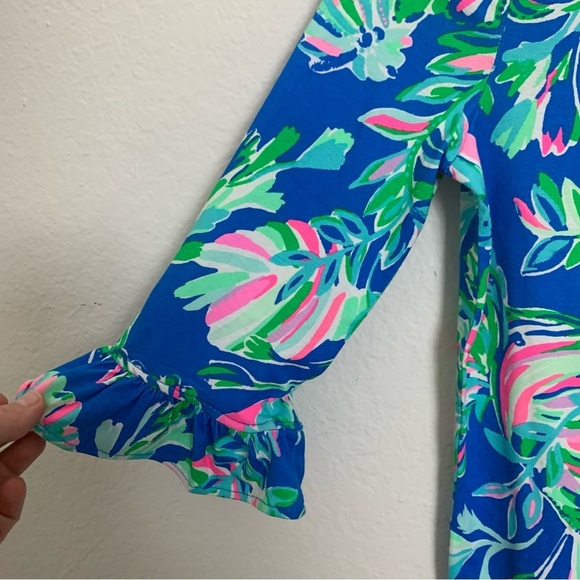 Lilly Pulitzer Floral Tropical A Line Dress Girls 8-10 Ruffle Sleeve Blue Beachy - Picture 8 of 10